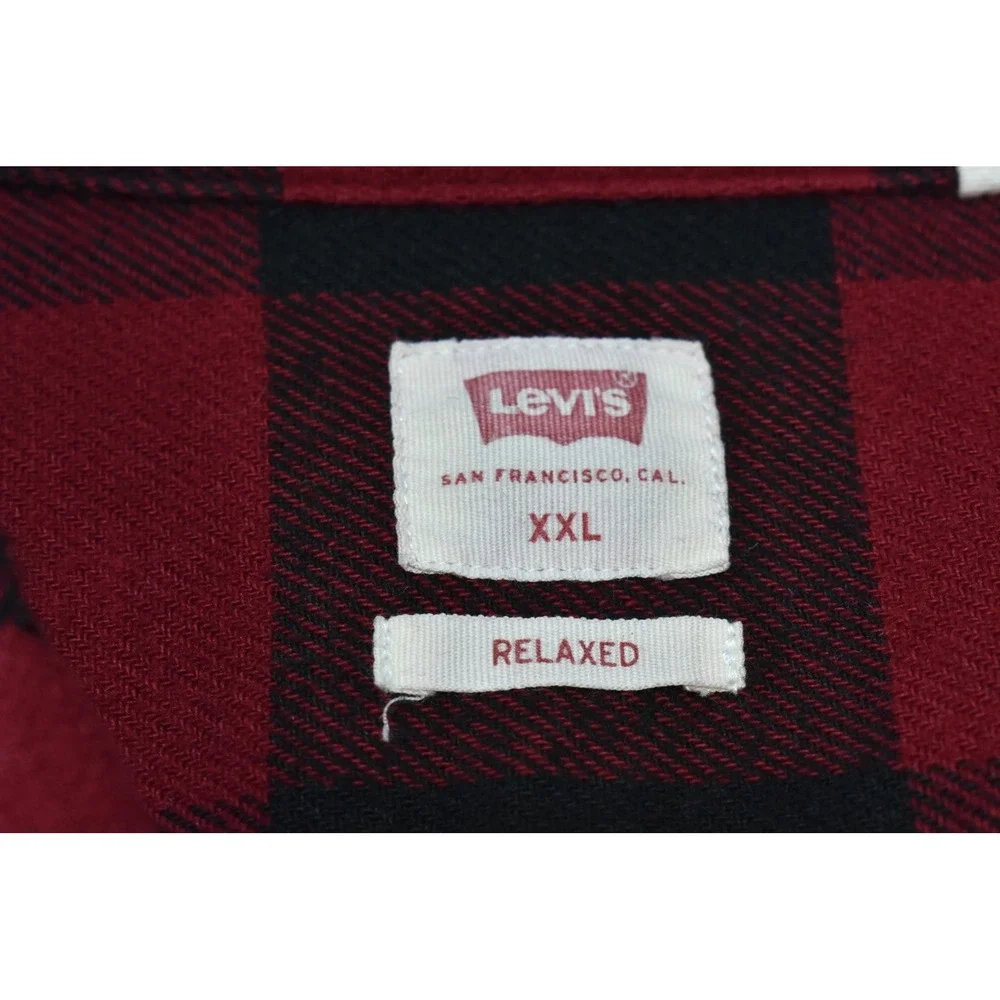 Levi's Brushed Men Shirt Size XXL Check Plaid Lumberjack Flannel Red Black